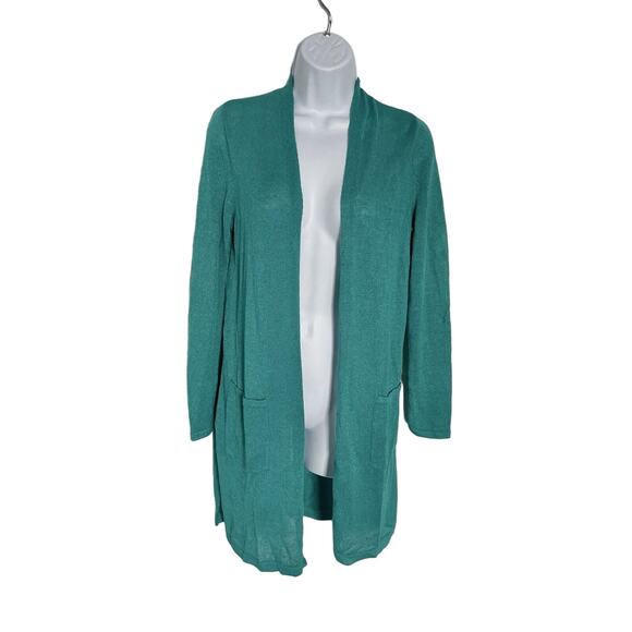 J. Jill Linen Blend Cardigan Teal Green Size XS Long Sleeve Open Front Duster - Picture 1 of 8
